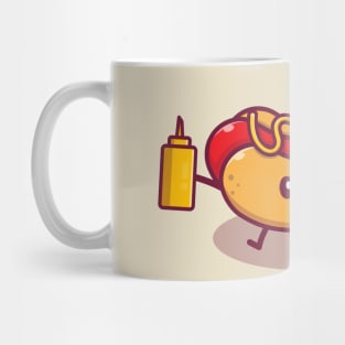 Cut Hot Dog Holding Mustard And Sauce Mug